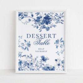 Elegant Blue Toile Chinoiserie Dessert Table Sign ポスター
