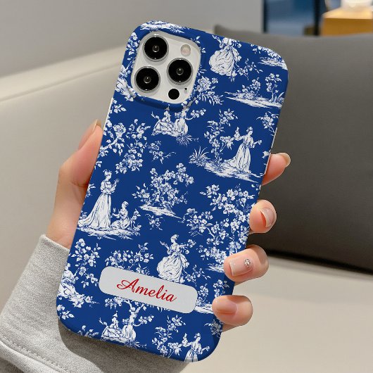 Elegant blue toile chinoiserie floral monogram Case-Mate iPhoneケース