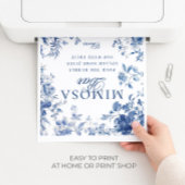 Elegant Blue Toile Chinoiserie Mimosa Bar Sign ポスター