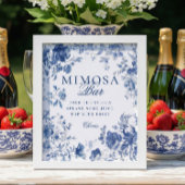 Elegant Blue Toile Chinoiserie Mimosa Bar Sign ポスター
