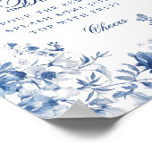 Elegant Blue Toile Chinoiserie Mimosa Bar Sign ポスター (角)