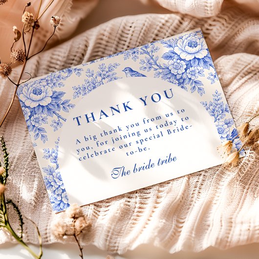 Elegant Blue Toile Floral Bridal Shower サンキューカード