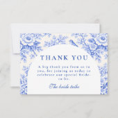 Elegant Blue Toile Floral Bridal Shower サンキューカード (正面)