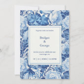 Elegant Blue Toile Floral Chinoiserie Wedding 招待状 (正面)