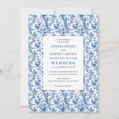 Elegant Blue Toile Floral Classic Wedding Invites 招待状 (正面)
