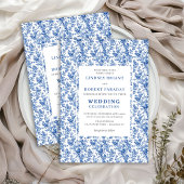 Elegant Blue Toile Floral Classic Wedding Invites 招待状