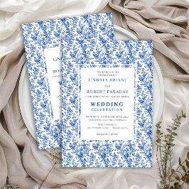 Elegant Blue Toile Floral Classic Wedding Invites 招待状