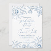 Elegant Blue Toile Floral Graduation Invite 招待状 (正面)