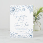 Elegant Blue Toile Floral Graduation Invite 招待状 (スタンド正面)
