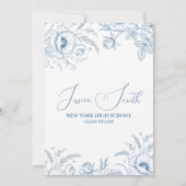 Elegant Blue Toile Floral Graduation Invite 招待状 (裏面)