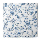 Elegant Blue Toile Floral Pattern Ceramic Tile タイル (正面)