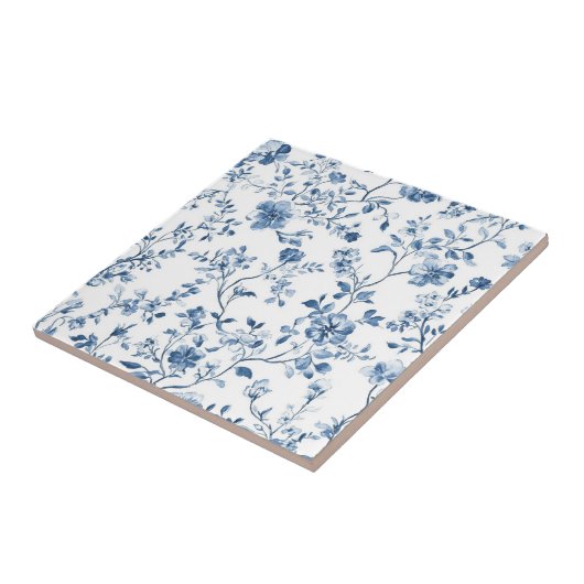 Elegant Blue Toile Floral Pattern Ceramic Tile タイル (側面)