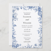 Elegant Blue Toile Floral Wedding 招待状 (正面)