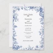 Elegant Blue Toile Photo Save the Date 招待状 (正面)