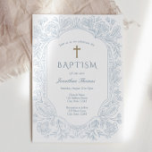 Elegant Blue Traditional Baptism Invitation 招待状