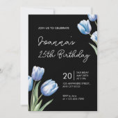 Elegant Blue Tulip Birthday Party Invitation 招待状 (正面)