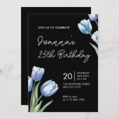 Elegant Blue Tulip Birthday Party Invitation 招待状 (正面/裏面)