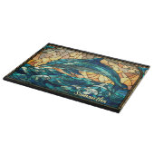 Elegant blue turquoise dolphin stained glass カッティングボード (角)