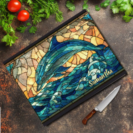 Elegant blue turquoise dolphin stained glass カッティングボード