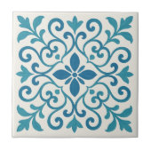 Elegant Blue & Turquoise Mediterranean Floral Tile タイル (正面)