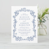 Elegant Blue Victorian Floral All in One Wedding 招待状 (スタンド正面)