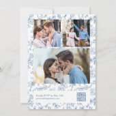 Elegant Blue Victorian Photo QR Code RSVP Wedding 招待状 (裏面)