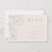 Elegant Blue Vintage Floral Wedding  出欠カード (正面)