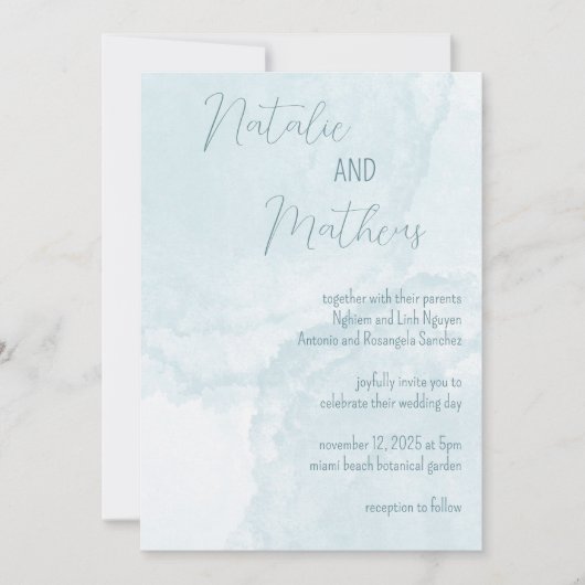 Elegant Blue Watercolor 招待状 (正面)