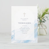 Elegant Blue Watercolor Arch Cross Religious  招待状 (スタンド正面)