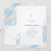 Elegant Blue Watercolor Arch Cross Religious  招待状 (正面/裏面)