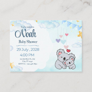 Elegant Blue Watercolor Baby Shower Invitation  エンクロージャーカード