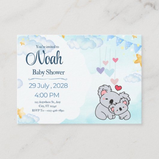 Elegant Blue Watercolor Baby Shower Invitation  エンクロージャーカード (正面)