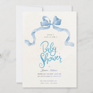 Elegant Blue Watercolor Baby Shower Invitation 招待状