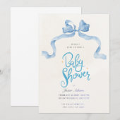 Elegant Blue Watercolor Baby Shower Invitation 招待状 (正面/裏面)