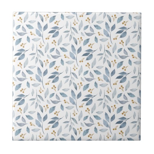 Elegant Blue Watercolor Botanical Pattern タイル (正面)