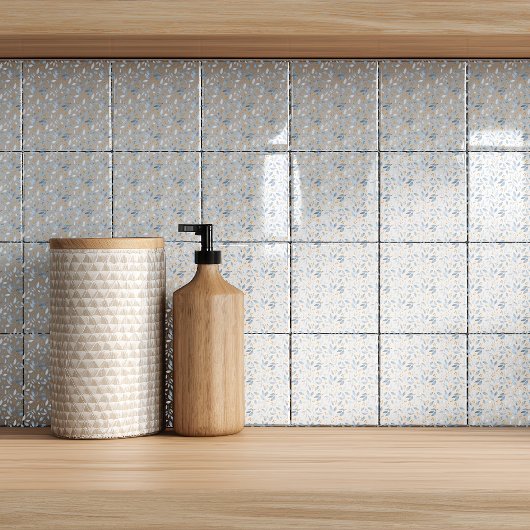 Elegant Blue Watercolor Botanical Pattern タイル