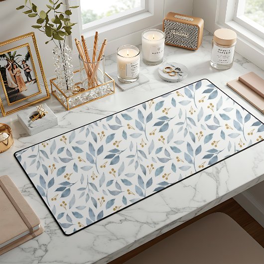 Elegant Blue Watercolor Botanical Pattern デスクマット