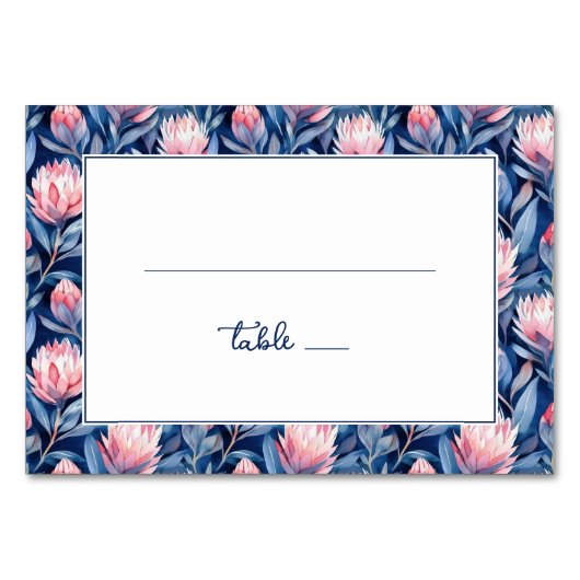 Elegant Blue Watercolor Floral Border テーブルナンバー (正面)