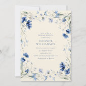Elegant Blue Watercolor Floral Bridal Brunch 招待状 (正面)