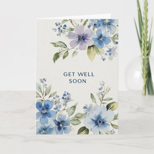 Elegant Blue Watercolor Floral Get Well Soon カード (正面)
