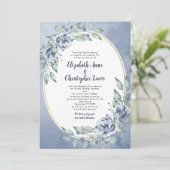 Elegant Blue Watercolor Floral Oval Frame Wedding 招待状 (スタンド正面)