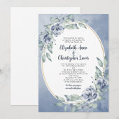 Elegant Blue Watercolor Floral Oval Frame Wedding 招待状 (正面/裏面)