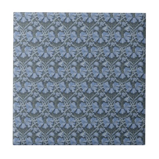Elegant Blue Watercolor Floral Pattern  タイル (正面)