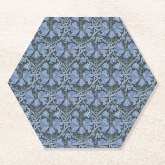 Elegant Blue Watercolor Floral Pattern ペーパーコースター (正面)