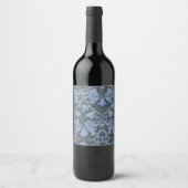 Elegant Blue Watercolor Floral Pattern ワインラベル (正面)