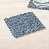 Elegant Blue Watercolor Floral Pattern Invitation スクエアペーパーコースター (アングル)