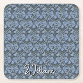 Elegant Blue Watercolor Floral Pattern Invitation スクエアペーパーコースター (正面)