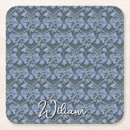 Elegant Blue Watercolor Floral Pattern Invitation スクエアペーパーコースター