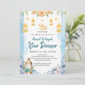 Elegant Blue Watercolor Floral Ramadan Iftar 招待状 (スタンド正面)