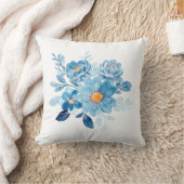 Elegant Blue Watercolor Floral Throw Pillow Cover, クッション (ブランケット)
